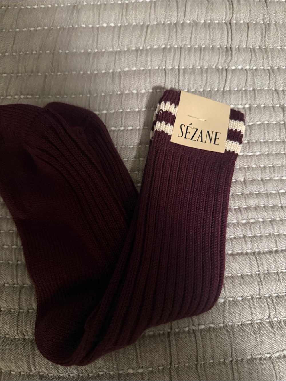 NWT Sézane Archie Bordeaux socks Burgundy Socks with White Stripe